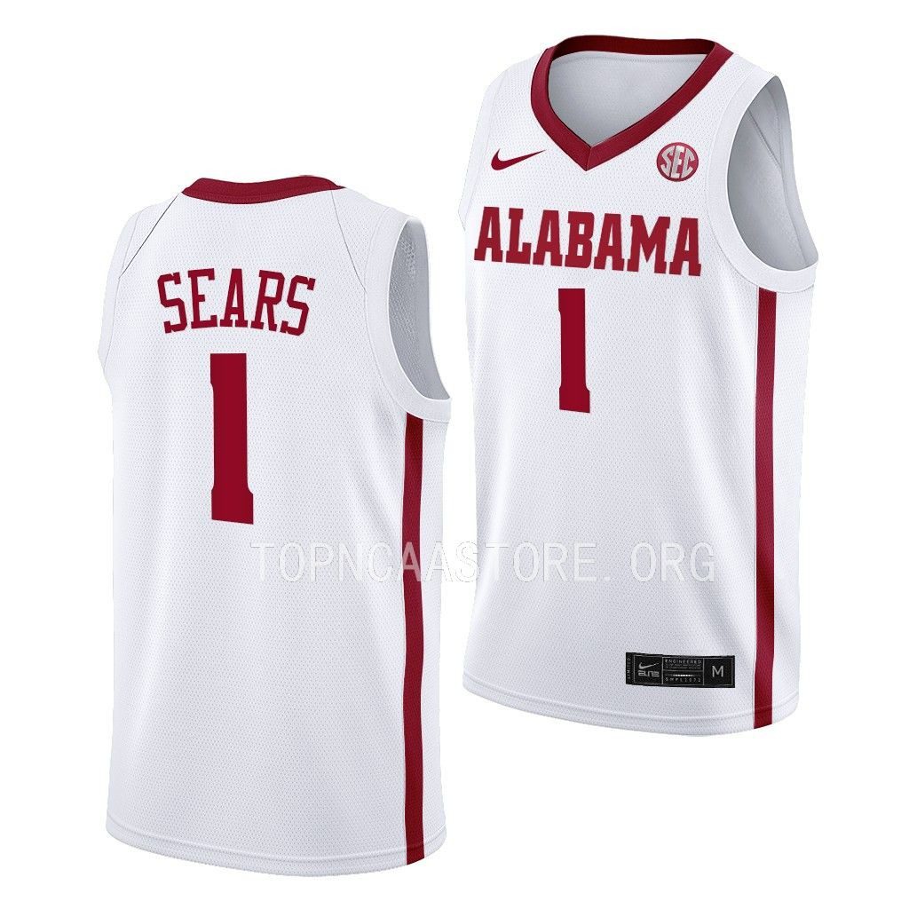 Men's Alabama Crimson Tide Mark Sears #1 White NCAA College Basketball Jersey